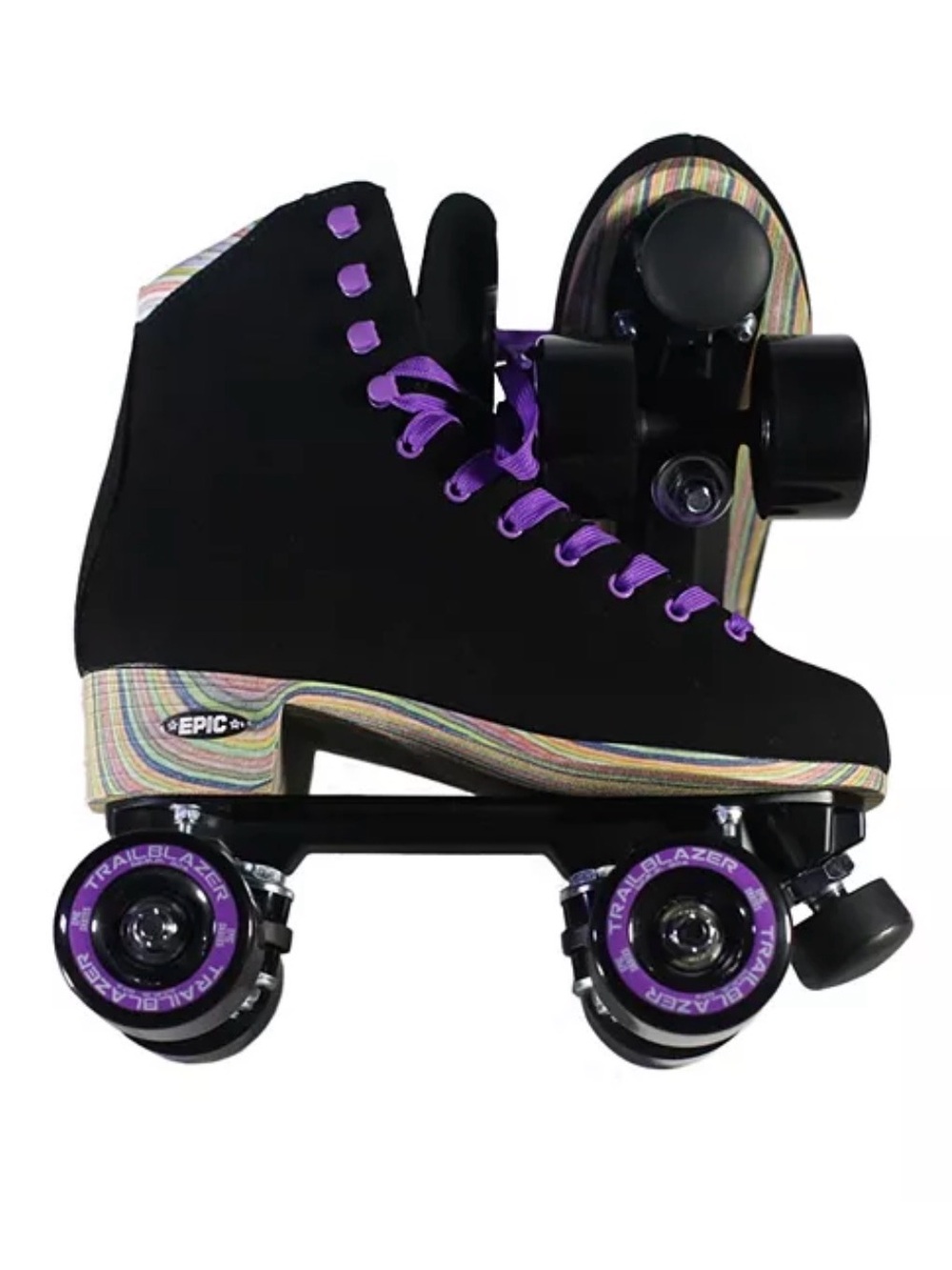 NWT Black & Purple Roller Skates with Rainbow Trim